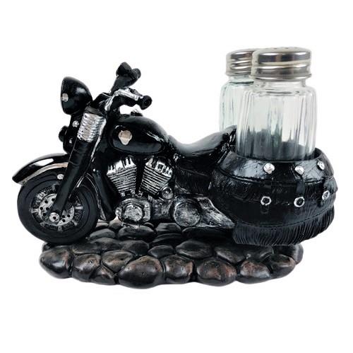 Retro Black Chopper Road Hog Motorcycle Salt And Pepper Shakers